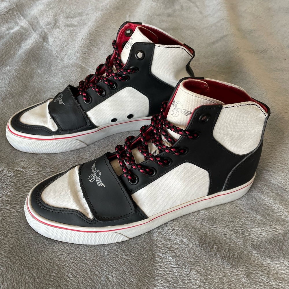 Red, White, and Black Creative Recreation High Top Sneakers